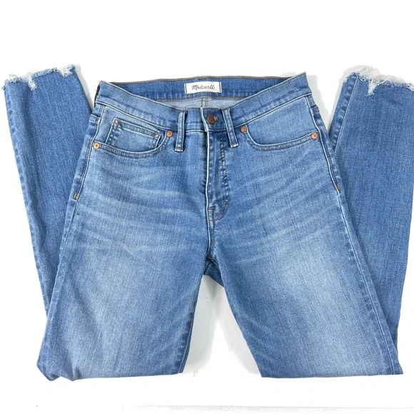 MADEWELL skinny JEANS 9” mid-rise Distressed medium wash blue denim jeans 27 - Picture 3 of 11